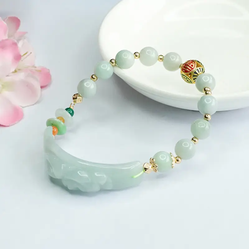 Guan Yu Jade Bracelet with Pixiu Pendant & Enamel Beads