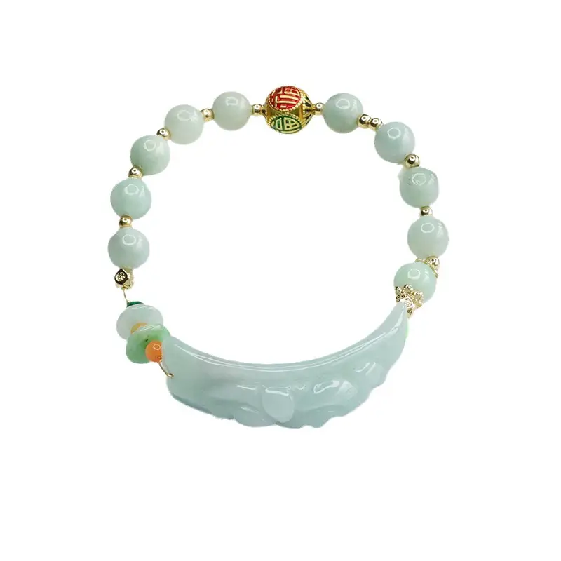 Guan Yu Jade Bracelet with Pixiu Pendant & Enamel Beads
