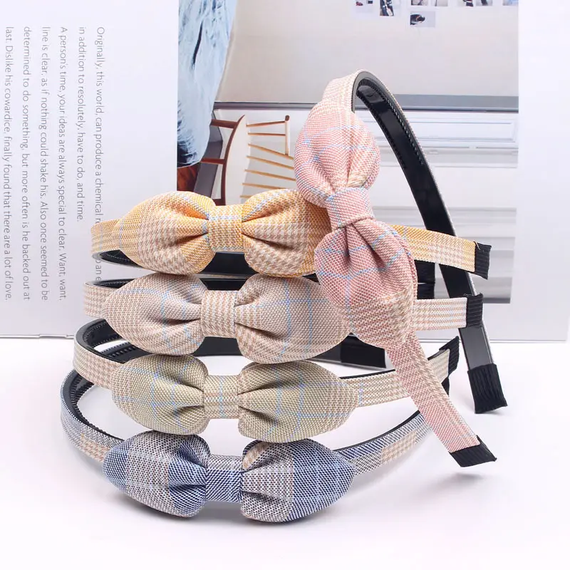 Korean Style Bow Hairband for Girls Plaid Fabric - Image 6