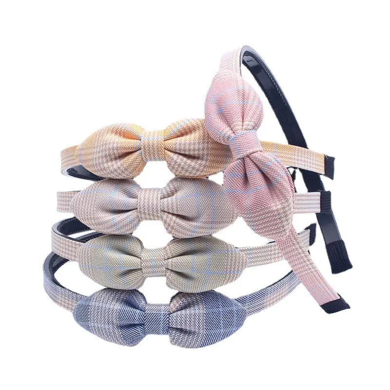 Korean Style Bow Hairband for Girls Plaid Fabric - Image 10