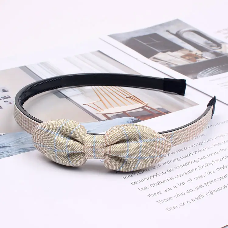 Korean Style Bow Hairband for Girls Plaid Fabric - Image 2
