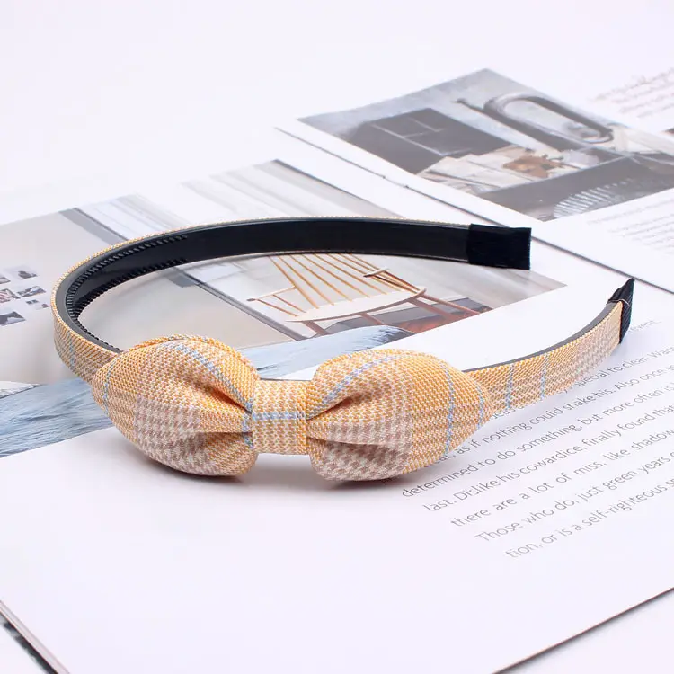 Korean Style Bow Hairband for Girls Plaid Fabric - Image 3