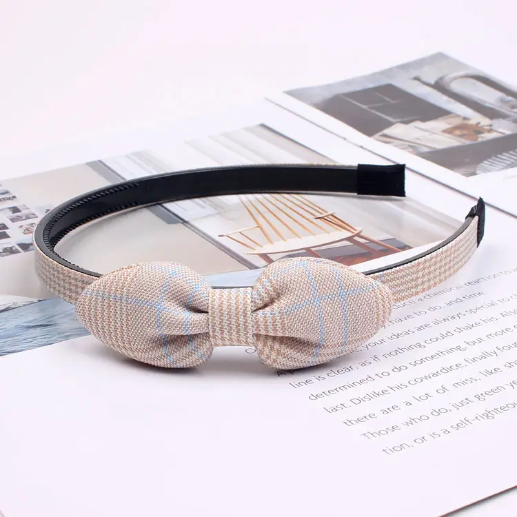 Korean Style Bow Hairband for Girls Plaid Fabric - Image 4
