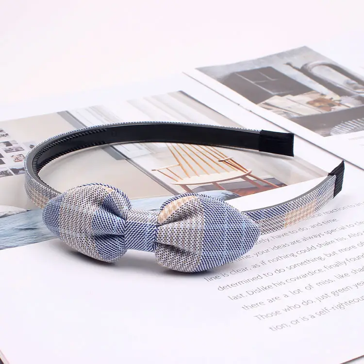 Korean Style Bow Hairband for Girls Plaid Fabric - Image 5