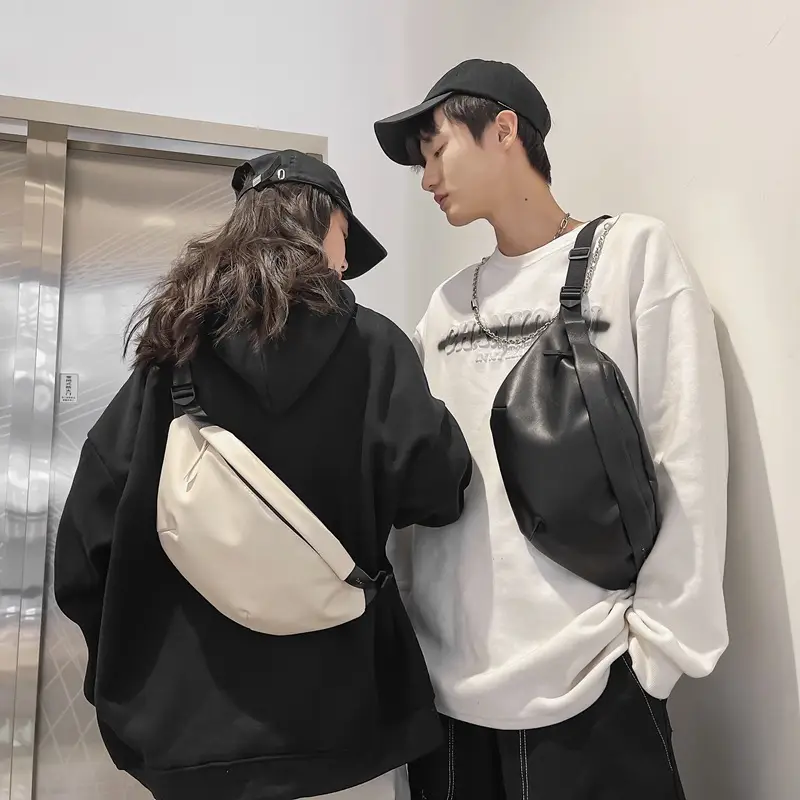 Women PU Chest Bag Black Couple Shoulder Crossbody - Image 5
