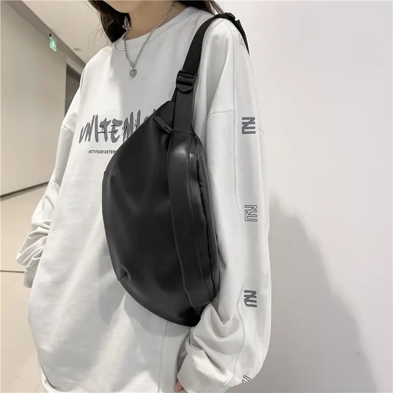 Women PU Chest Bag Black Couple Shoulder Crossbody - Image 6