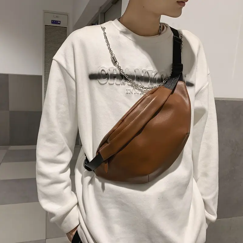 Women PU Chest Bag Black Couple Shoulder Crossbody - Image 7