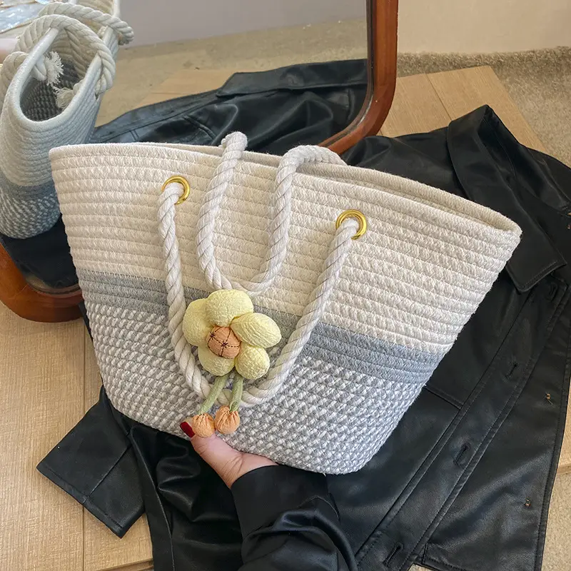 Women's Summer Woven Bag with Floral Embroidery - Image 3