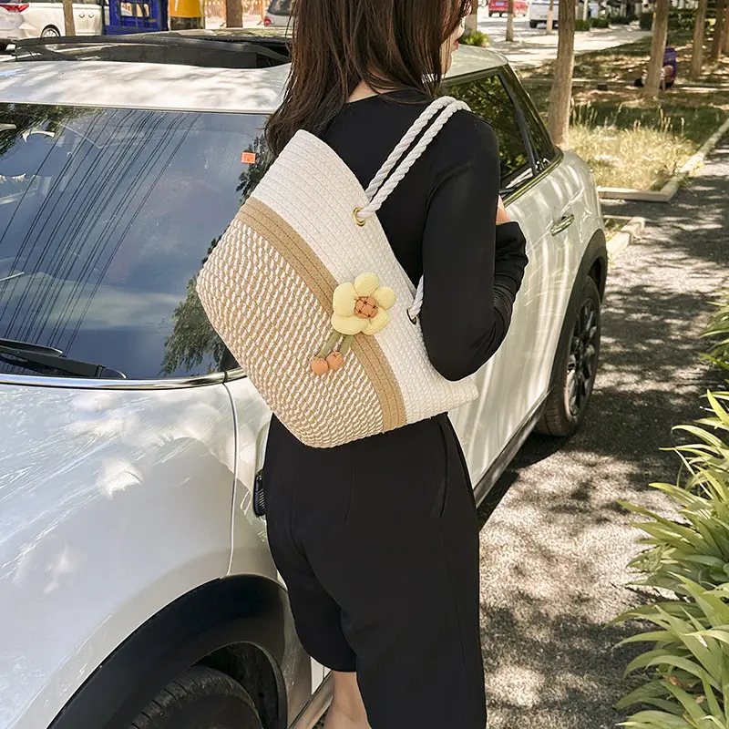 Women's Summer Woven Bag with Floral Embroidery - Image 4