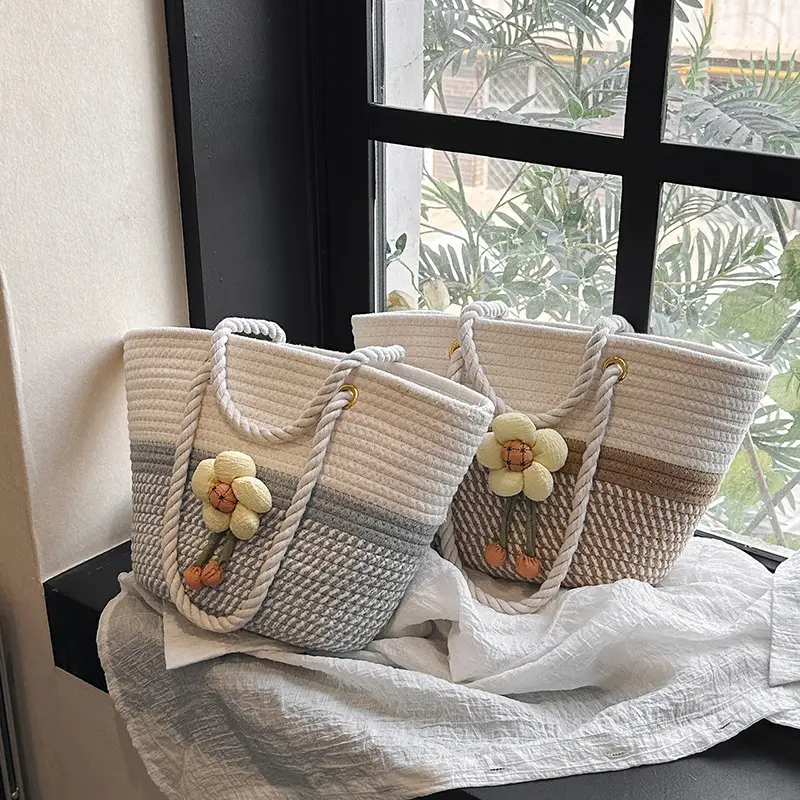 Women's Summer Woven Bag with Floral Embroidery - Image 6