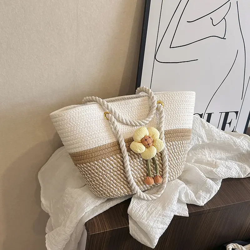 Women's Summer Woven Bag with Floral Embroidery - Image 2
