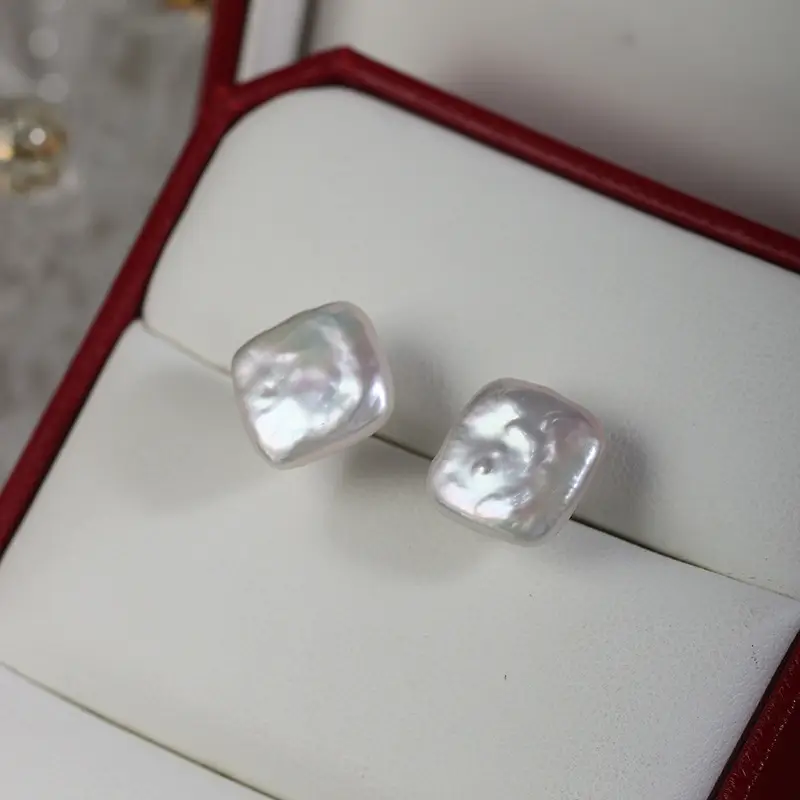 S925 Silver Pearl Earrings Wholesale Square Design - Image 6
