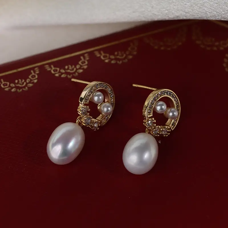 French Vintage Pearl Earrings Copper Gold Plated 925 Silver - Image 3