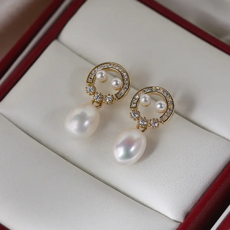 French Vintage Pearl Earrings Copper Gold Plated 925 Silver - Image 4