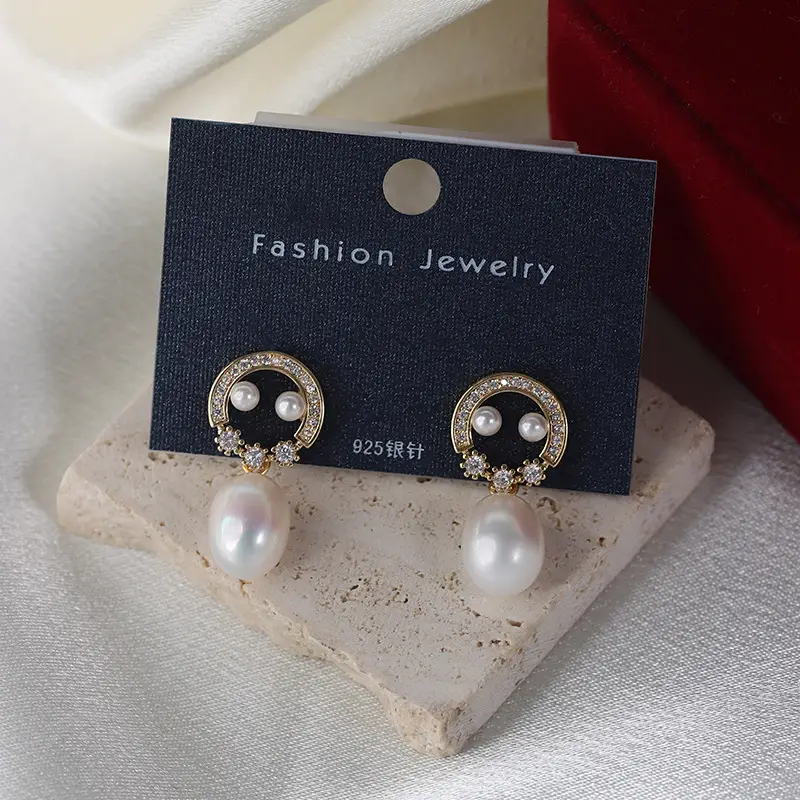 French Vintage Pearl Earrings Copper Gold Plated 925 Silver - Image 5