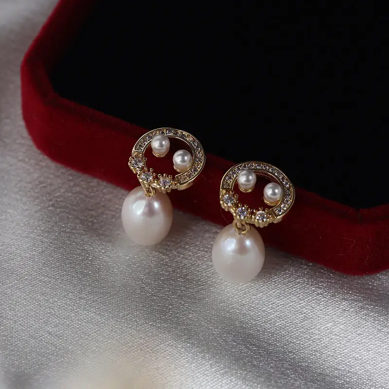 French Vintage Pearl Earrings Copper Gold Plated 925 Silver - Image 6