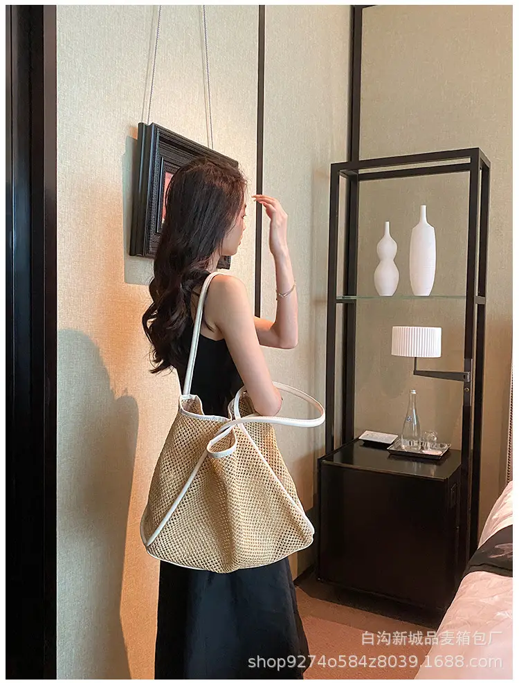 Women Straw Woven Beach Bag Large Capacity Brown — feature 14