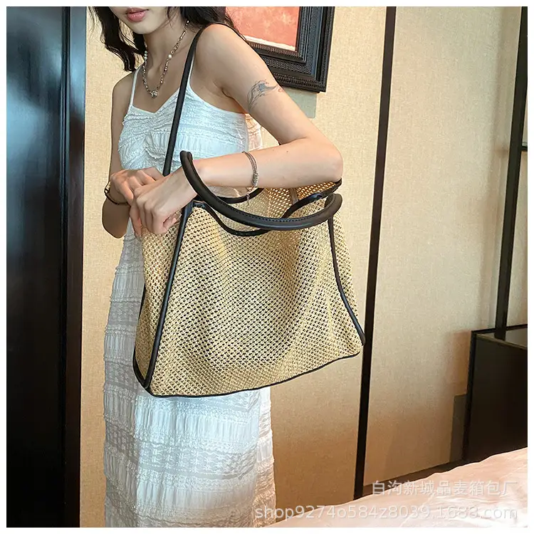 Women Straw Woven Beach Bag Large Capacity Brown — feature 15
