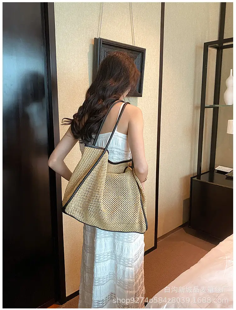 Women Straw Woven Beach Bag Large Capacity Brown — feature 16