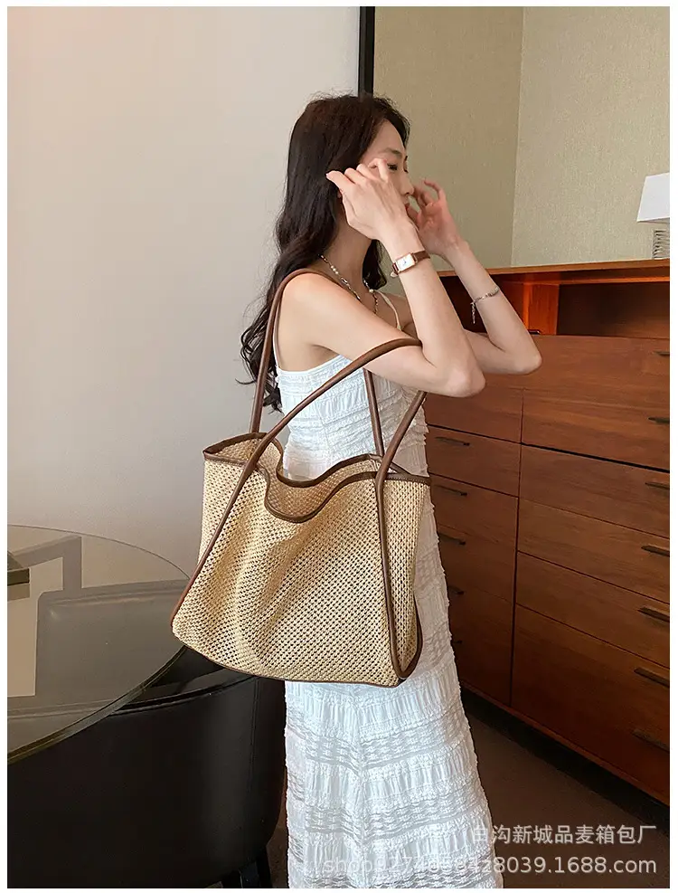 Women Straw Woven Beach Bag Large Capacity Brown — feature 18