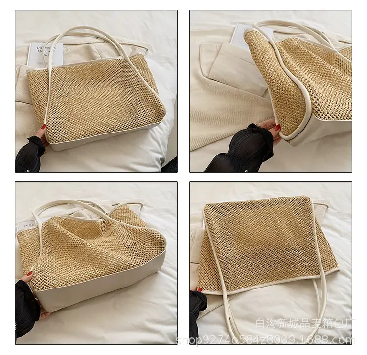 Women Straw Woven Beach Bag Large Capacity Brown — feature 4