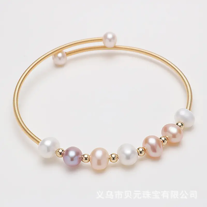 Women's Copper Pearl Bracelet 14K Gold Handmade