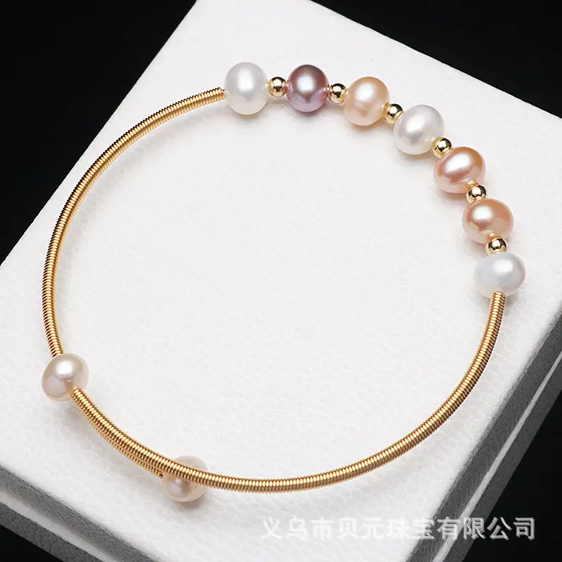 Women's Copper Pearl Bracelet 14K Gold Handmade