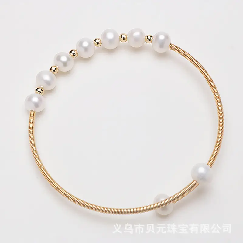 Women's Copper Pearl Bracelet 14K Gold Handmade