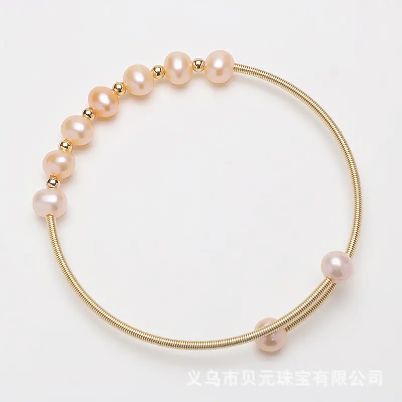 Women's Copper Pearl Bracelet 14K Gold Handmade