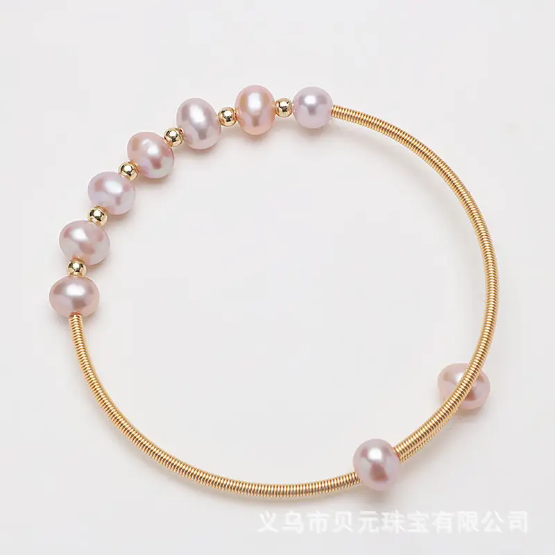 Women's Copper Pearl Bracelet 14K Gold Handmade