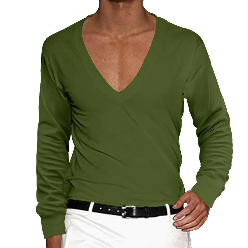 Men Blue V-Neck Long Sleeve T-Shirt Large — feature 8