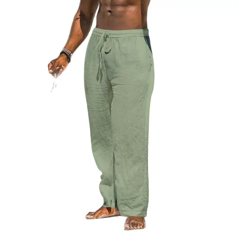 2025 Men's Wide Leg Linen Pants Light Blue - Image 10