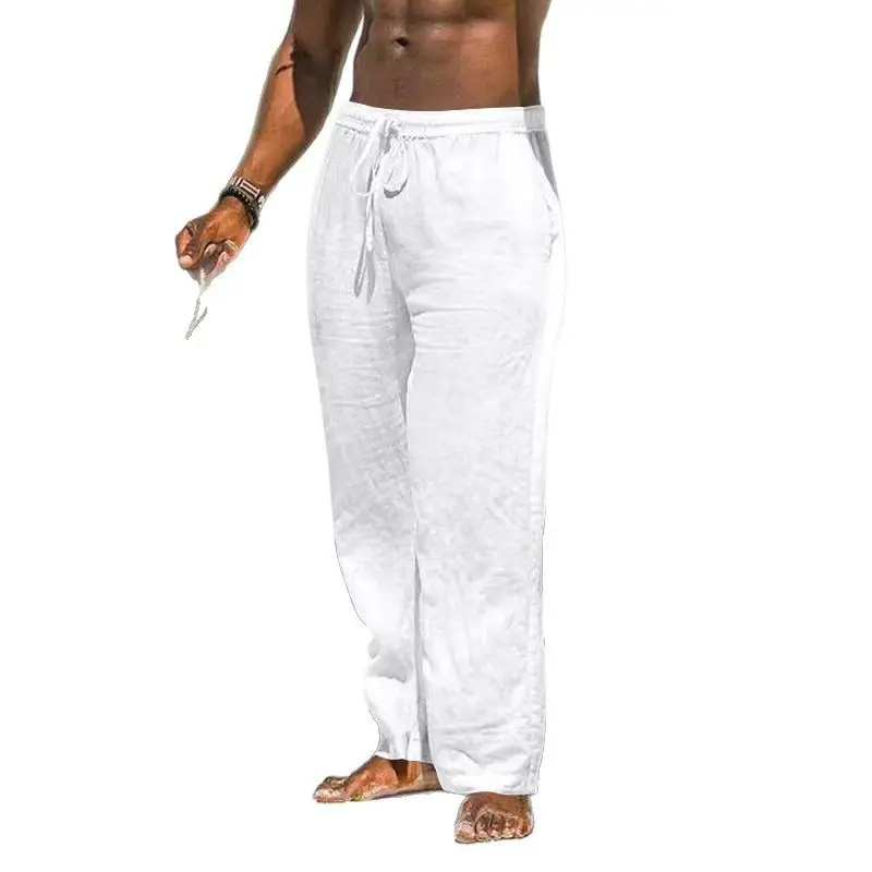 2025 Men's Wide Leg Linen Pants Light Blue - Image 11