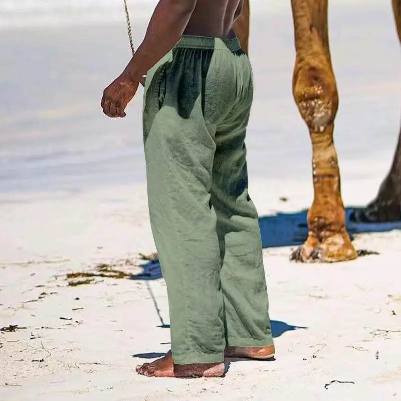 2025 Men's Wide Leg Linen Pants Light Blue — feature 28