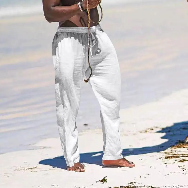 2025 Men's Wide Leg Linen Pants Light Blue — feature 6