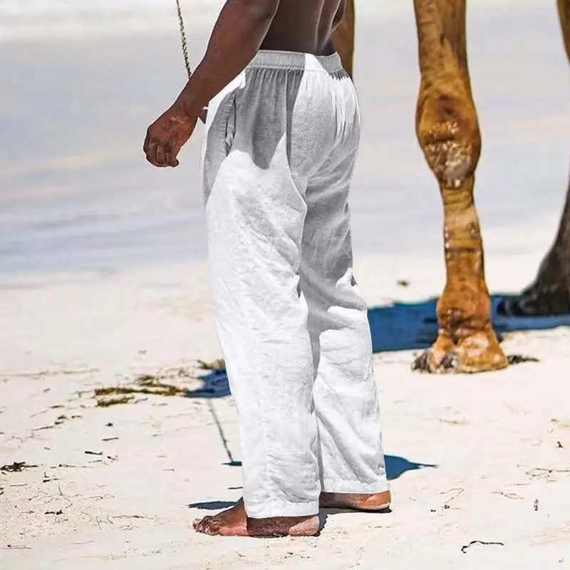 2025 Men's Wide Leg Linen Pants Light Blue — feature 8