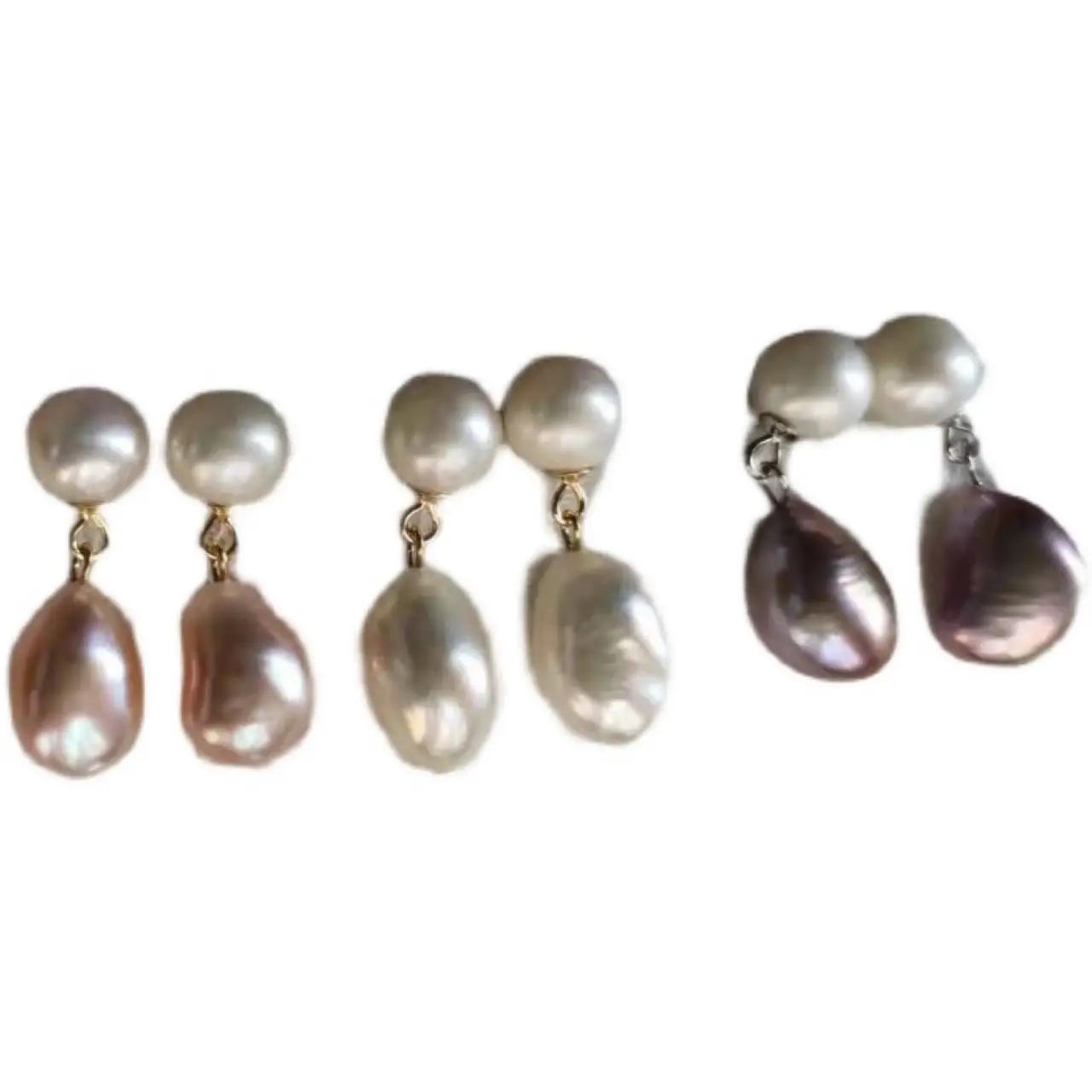 Natural Pearl Earrings White Pink Purple Round Beads - Image 5