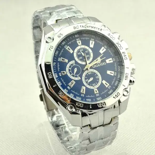 Men's Chronograph Steel Band Watch Silver Dial
