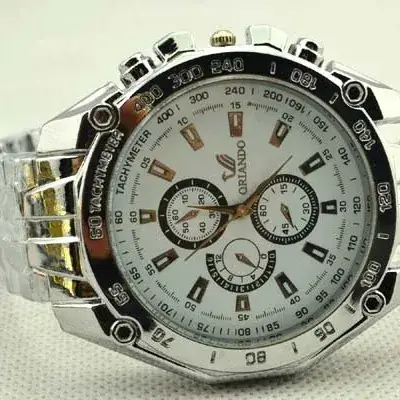 Men's Chronograph Steel Band Watch Silver Dial