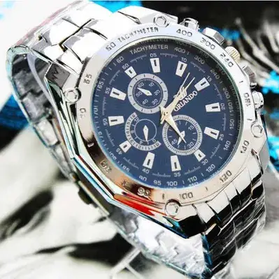 Men's Chronograph Steel Band Watch Silver Dial