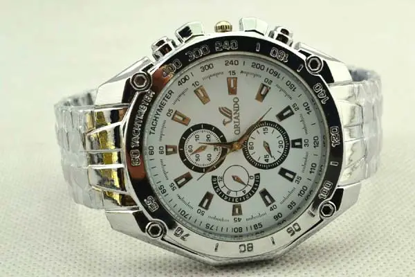 Men's Chronograph Steel Band Watch Silver Dial — feature 1