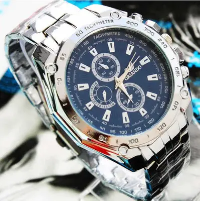 Men's Chronograph Steel Band Watch Silver Dial — feature 5