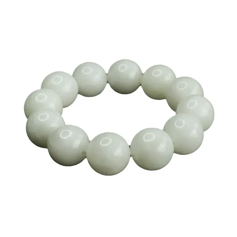 Aiyu Natural Hetian Jade White Jade Bracelet Round Beads - Image 6
