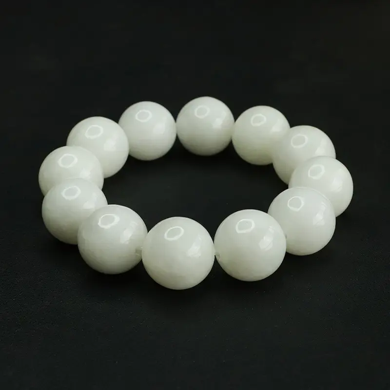 Aiyu Natural Hetian Jade White Jade Bracelet Round Beads — feature 5