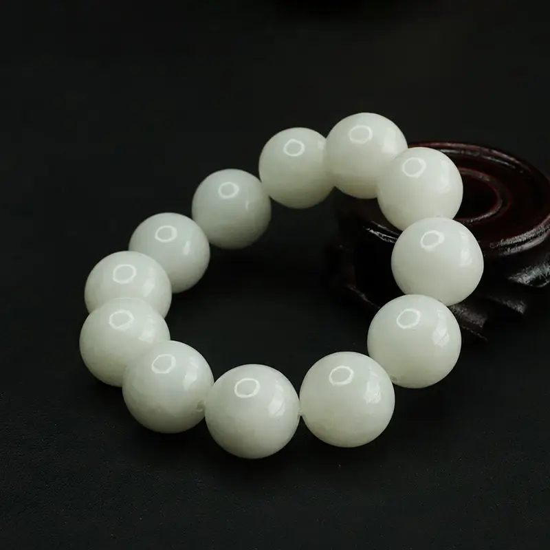 Aiyu Natural Hetian Jade White Jade Bracelet Round Beads — feature 7