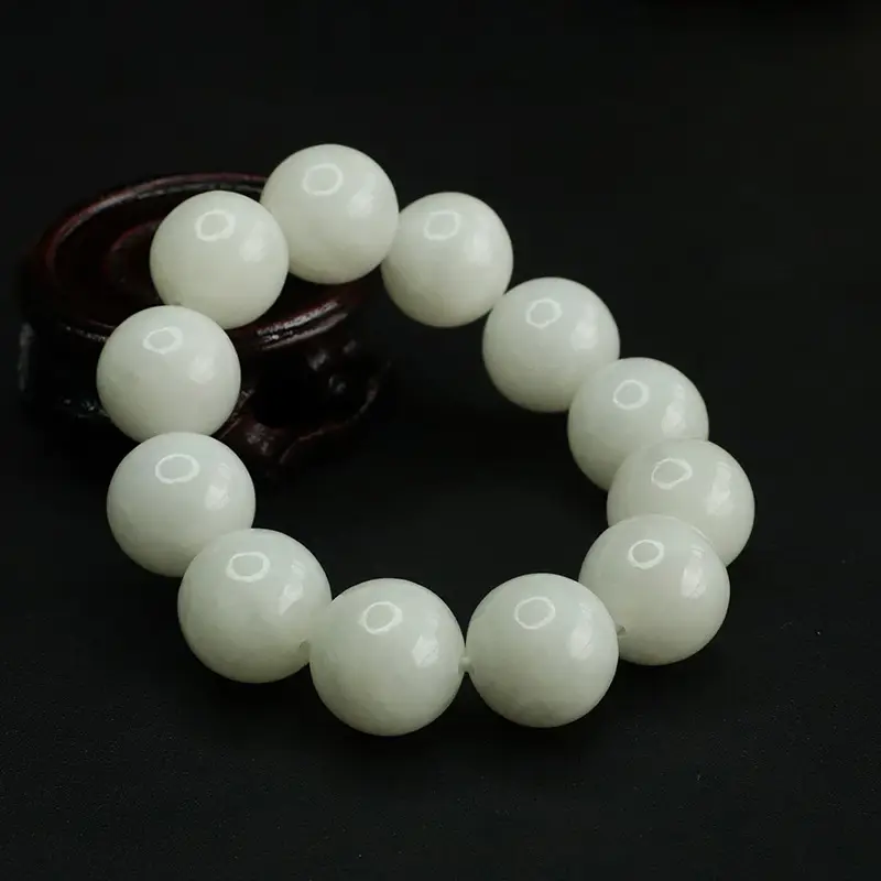 Aiyu Natural Hetian Jade White Jade Bracelet Round Beads — feature 8