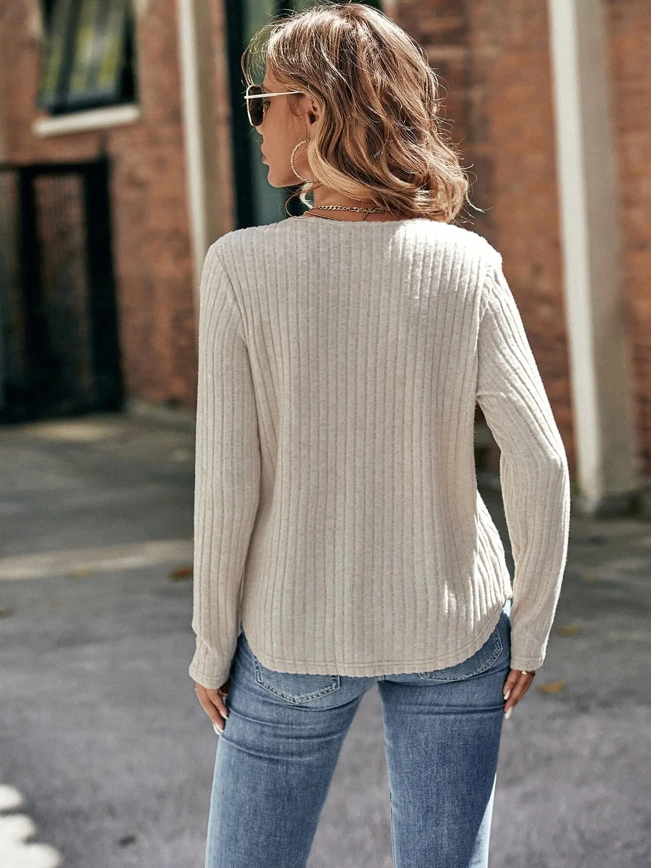 2026 Women's Long Sleeve Ribbed Top with Lace Trim — feature 21