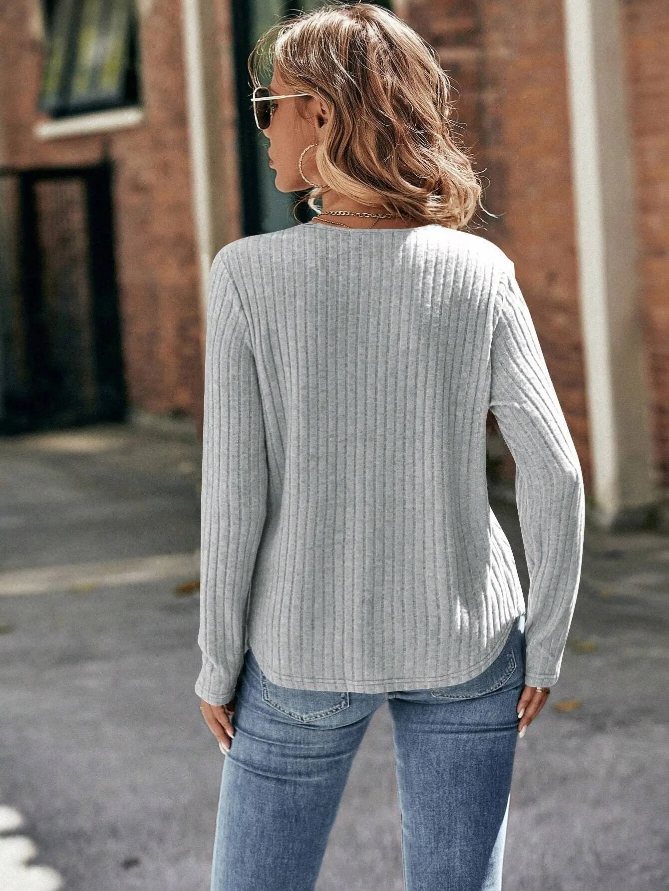 2026 Women's Long Sleeve Ribbed Top with Lace Trim — feature 25