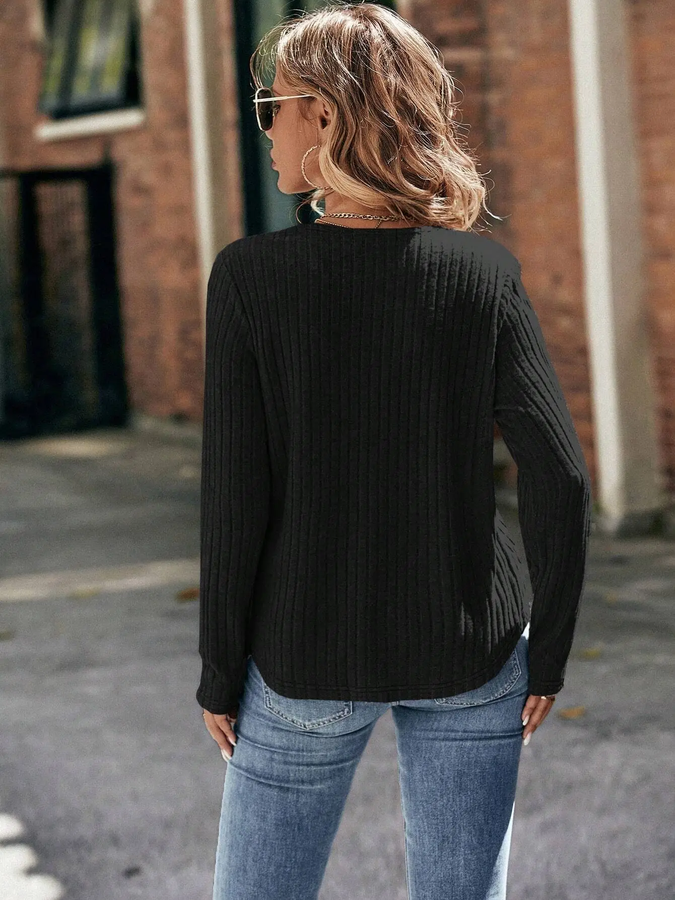 2026 Women's Long Sleeve Ribbed Top with Lace Trim — feature 27