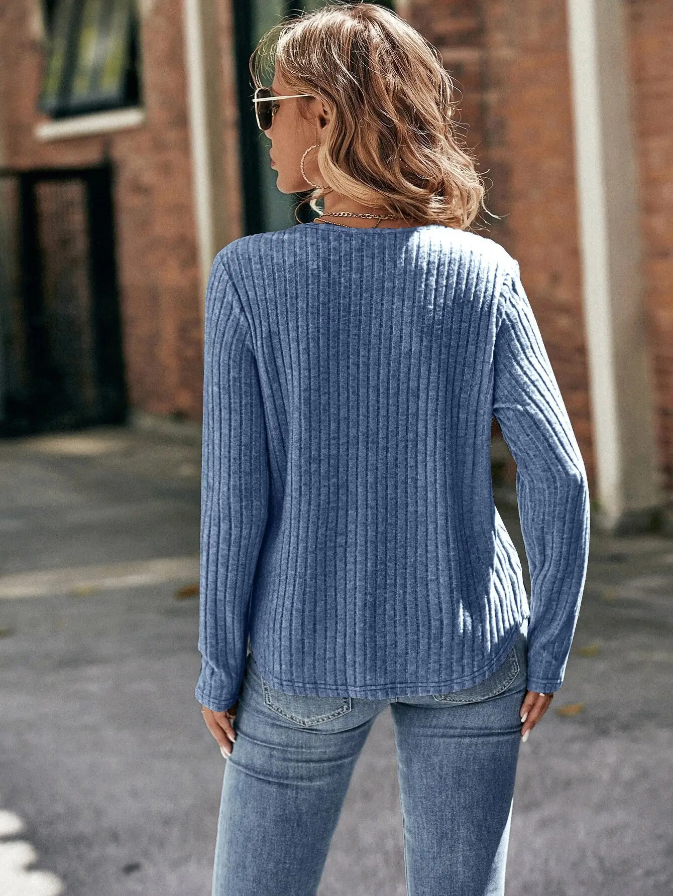 2026 Women's Long Sleeve Ribbed Top with Lace Trim — feature 33